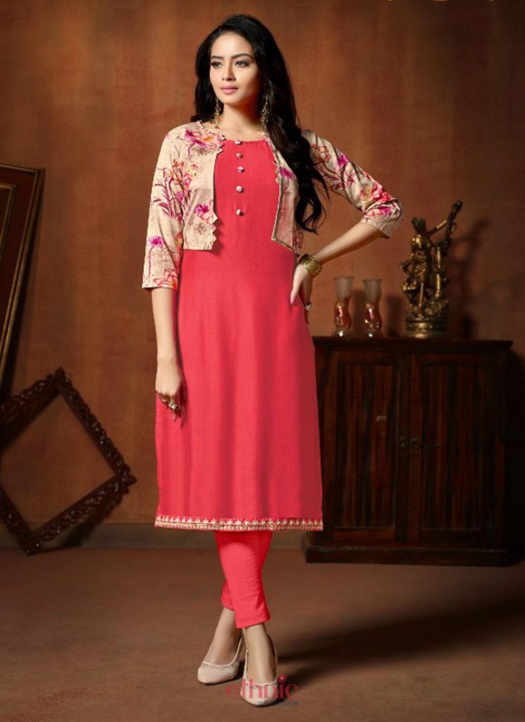 Latest Designs Rayon Plain Kurtis With Printed Jacket Wholesale Collection VG1350 VG1350 | City Book