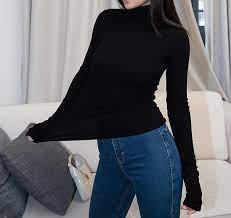 HIGH NECK LONG SHIRT WITH JEANS